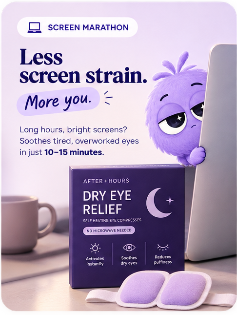 After Hours screen marathon card with purple character beside a laptop